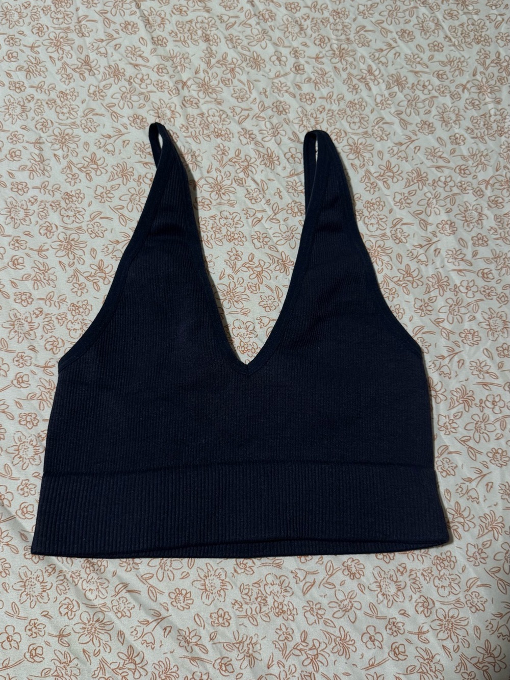 Women’s Ribbed V-Neck Bralette Crop Top - Size xs Navy Blue